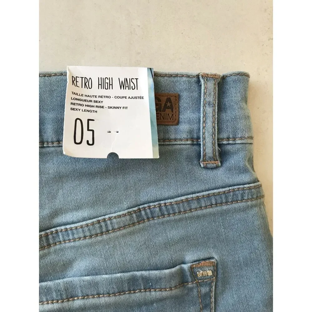 Garage  Retro High Waist Cuffed Soft Stretch Denim Shorts